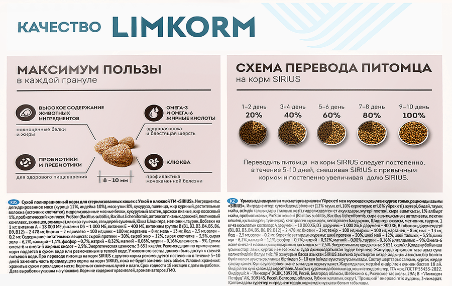 Корм сухой для кошек SIRIUS Утка и клюква, для стерилизованных, 1,5кг, превью