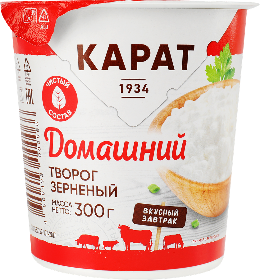 Творог зерненый КАРАТ Домашний 4%, без змж, 300г, предпросмотр