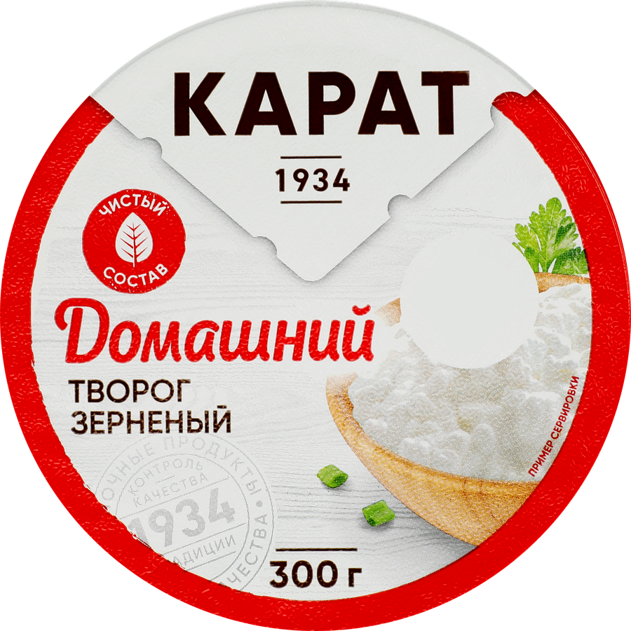 Творог зерненый КАРАТ Домашний 4%, без змж, 300г, предпросмотр