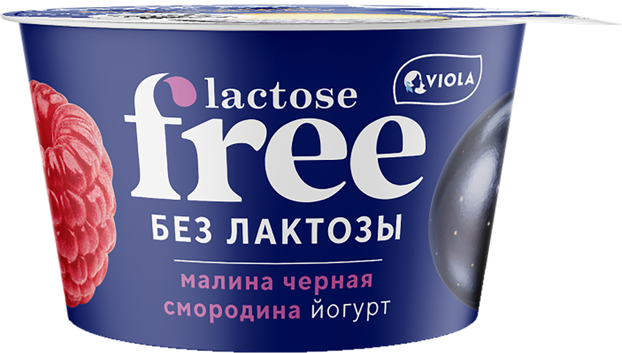 Йогурт VIOLA FREE безлактозный с наполнителем Малина, черная смородина 2,7%, без змж, 180г, предпросмотр