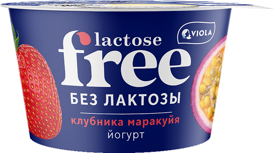 Йогурт VIOLA FREE безлактозный с наполнителем Клубника, маракуйя 2,7%, без змж, 180г, превью
