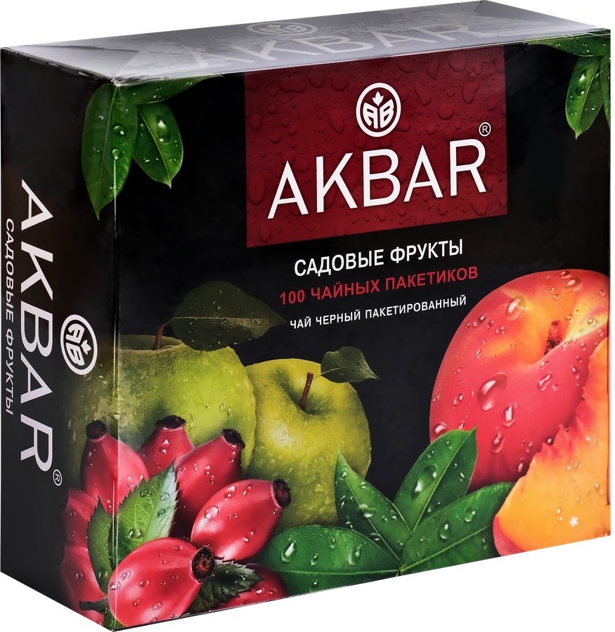 Чай черный AKBAR Садовые фрукты ароматизированный с измельченными натуральными компонентами, 100пак, превью