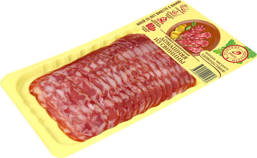 Колбаса сырокопченая из свинины ИНЕЙ Домашняя полусухая, нарезка, 80г, превью