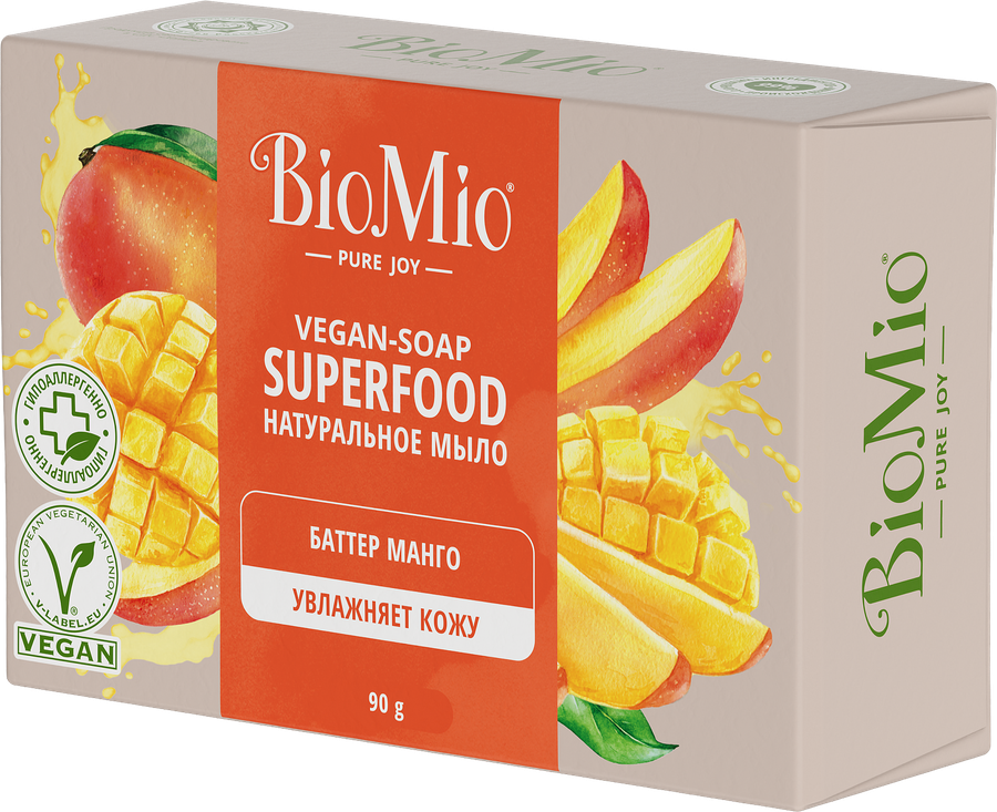 Мыло туалетное BIOMIO Superfood Манго натуральное, 90г, превью