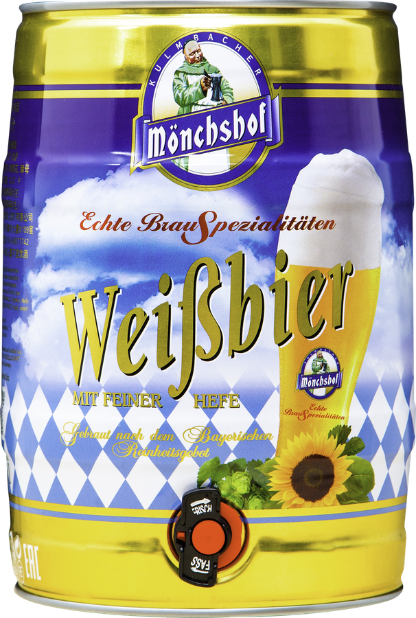 Пиво светлое MONCHSHOF Weissbier нефильтрованное пастеризованное 5,4%, 5л, предпросмотр