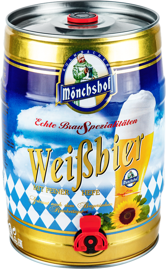 Пиво светлое MONCHSHOF Weissbier нефильтрованное пастеризованное 5,4%, 5л, превью
