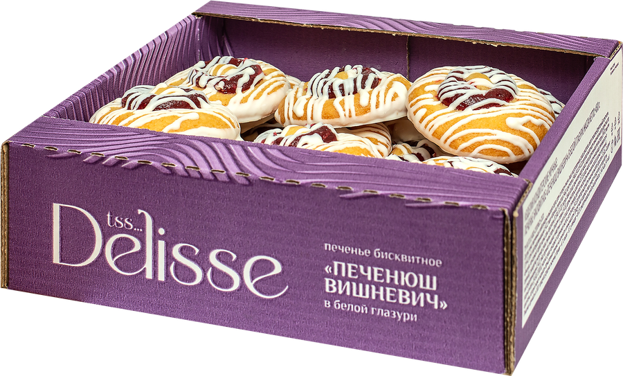 Печенье бисквитное DELISSE со вкусом вишни, в белой глазури, 450г, предпросмотр