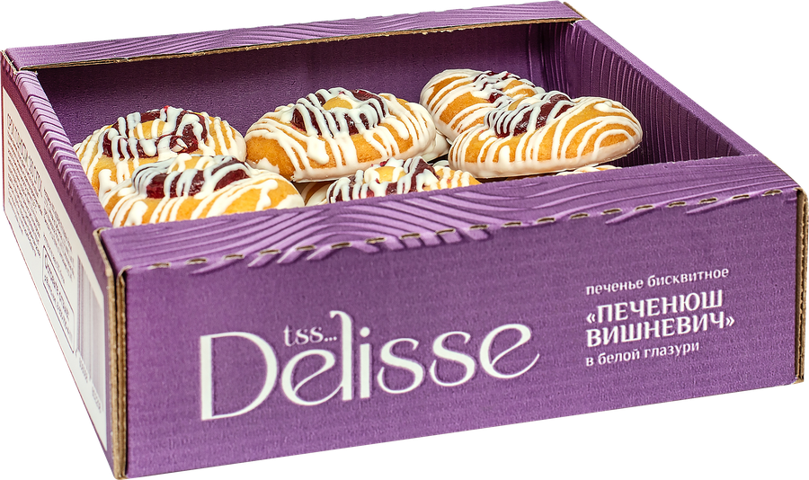 Печенье бисквитное DELISSE со вкусом вишни, в белой глазури, 450г, превью