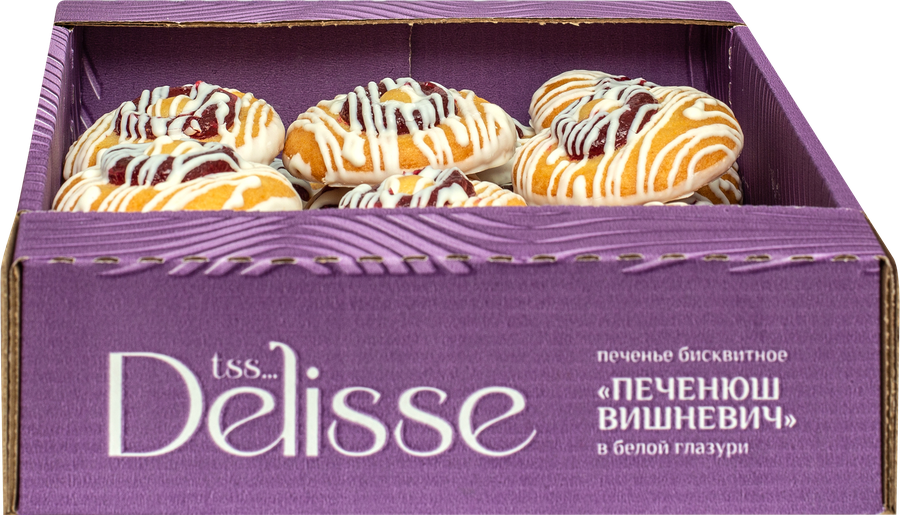 Печенье бисквитное DELISSE со вкусом вишни, в белой глазури, 450г, превью