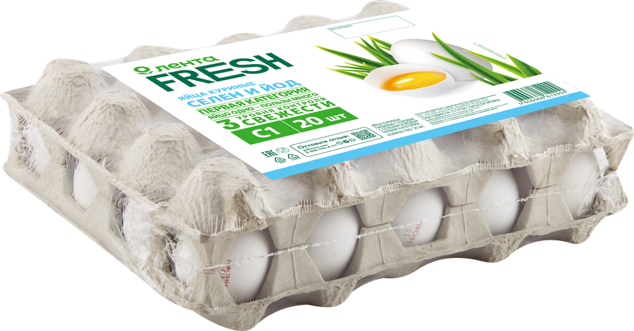 Яйцо куриное ЛЕНТА FRESH Селен, йод С1, 20шт, предпросмотр