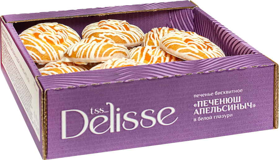 Печенье бисквитное DELISSE со вкусом апельсина, в белой глазури, 450г, превью