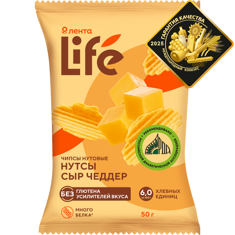 Чипсы нутовые ЛЕНТА LIFE Сыр Чеддер, 50г, превью