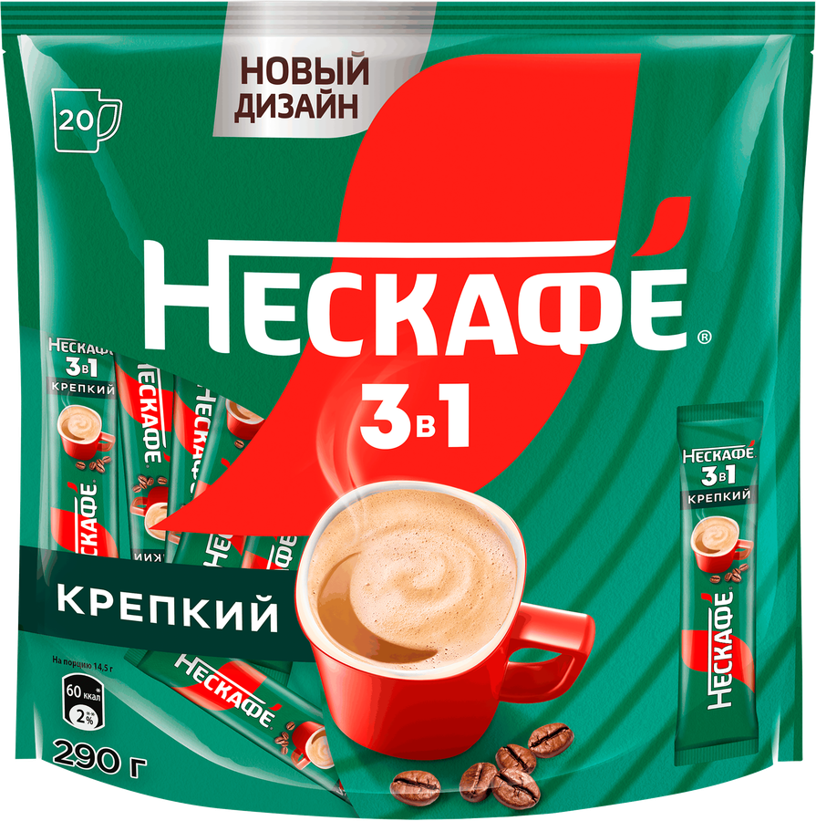 Напиток кофейный растворимый НЕСКАФЕ Крепкий 3в1, 14,5гх20шт, превью
