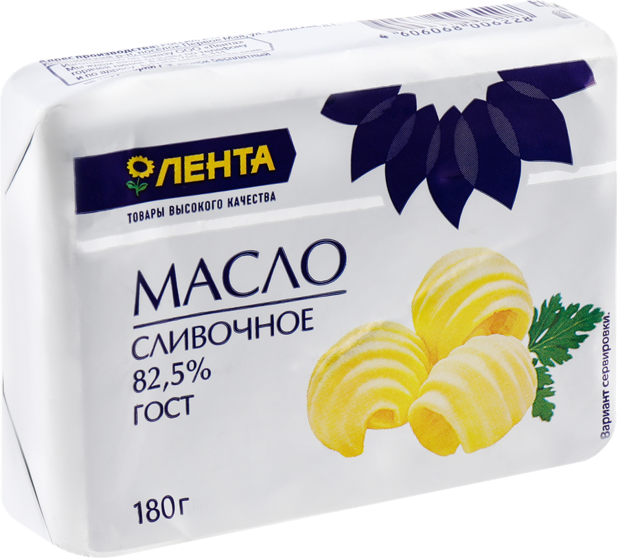 Масло сладкосливочное ЛЕНТА 82,5% высший сорт, без змж, 180г, превью