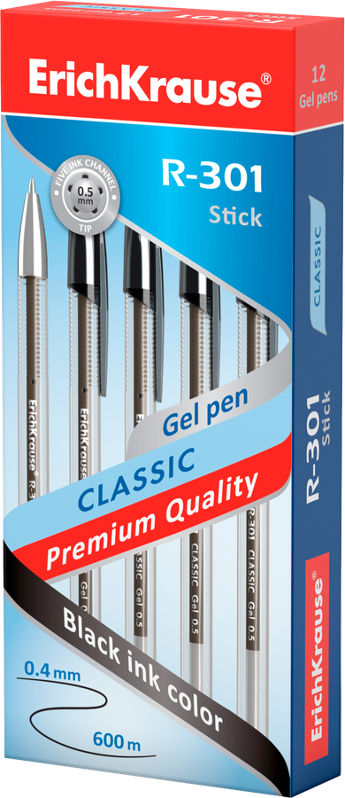 Ручка гелевая ERICHKRAUSE R-301 Classic Gel Stick 0.5 черный, Арт. 53347, предпросмотр