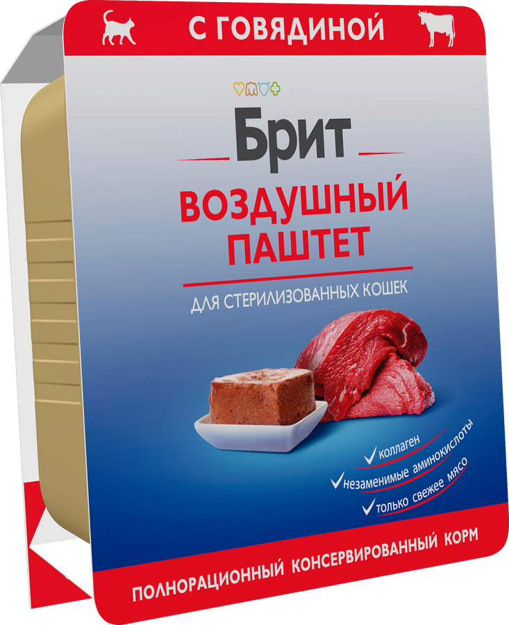 Корм консервированный для кошек BRIT Воздушный паштет Говядина, для стерилизованных, 100г, превью