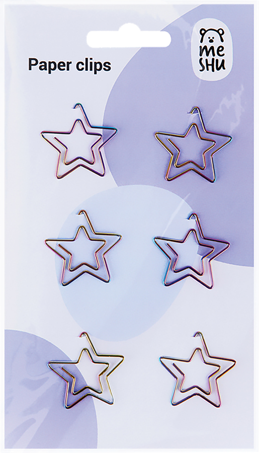 Скрепки MESHU Stars фигурные, 2,5см, Арт. MS_41585, 6шт, превью