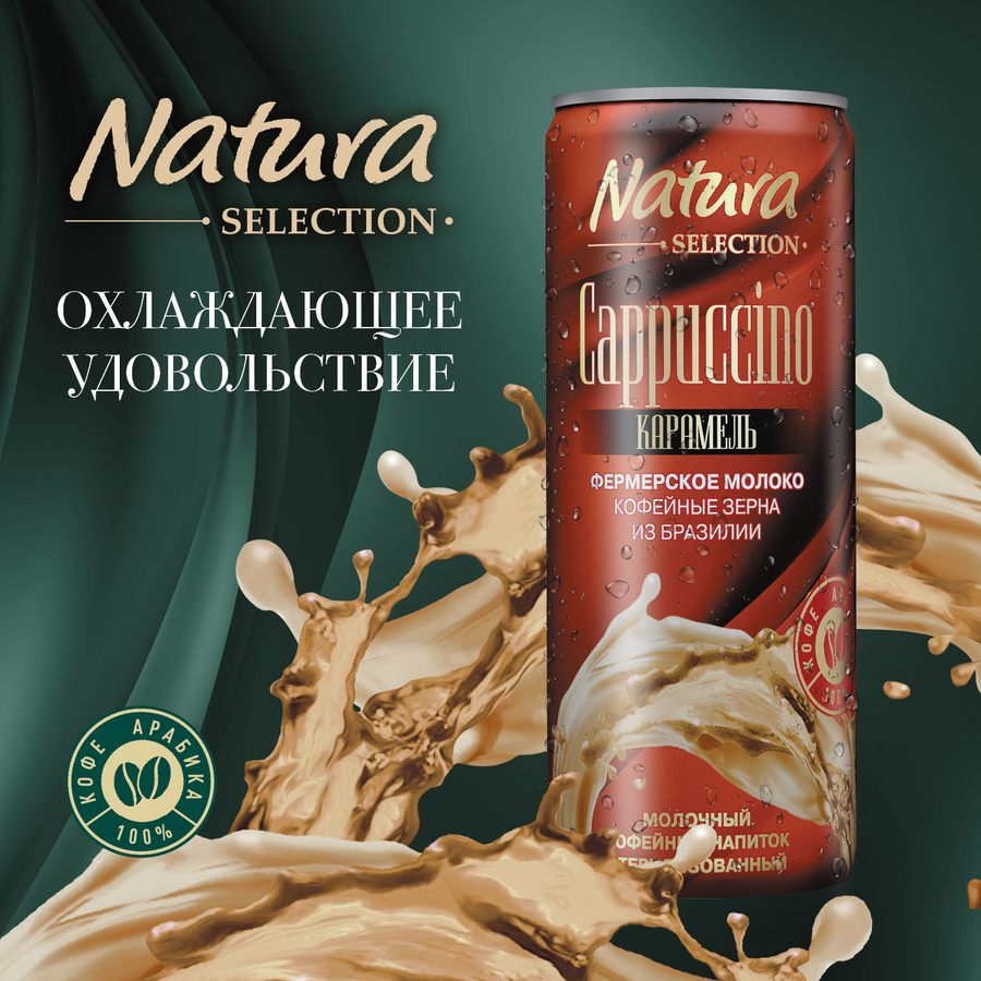 Напиток молочный кофейный NATURA SELECTION Cappuccino Карамель 2,4%, без змж, 220мл, предпросмотр