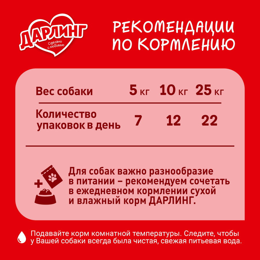Корм влажный для взрослых собак ДАРЛИНГ Говядина в подливе, 75г, предпросмотр