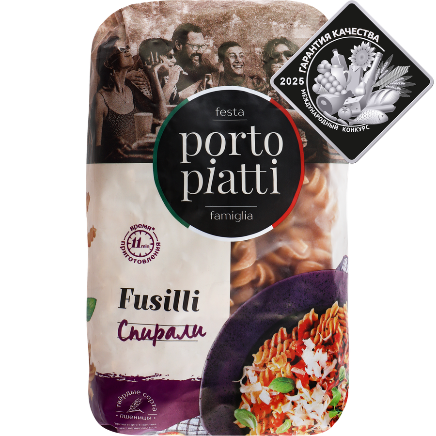 Макароны цельнозерновые PORTO PIATTI Fusilli Спирали, 450г, предпросмотр