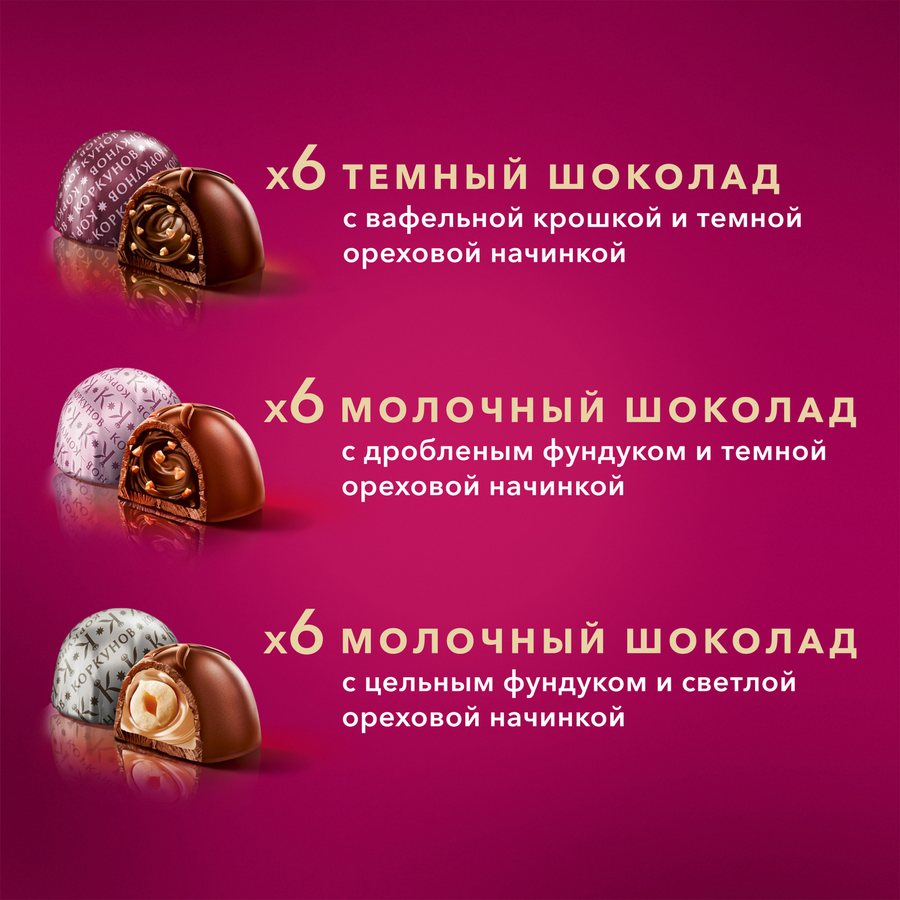 Конфеты КОРКУНОВ Ассорти из темного и молочного шоколада, 165г, предпросмотр