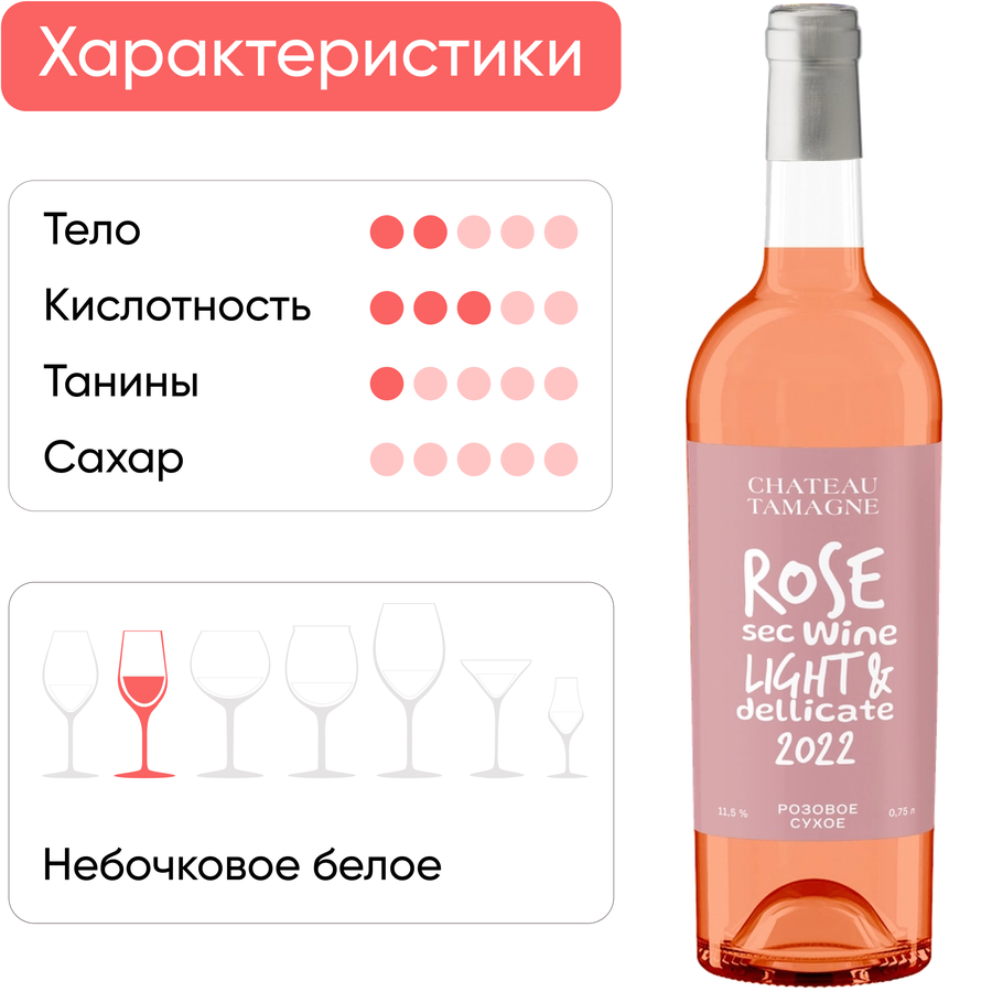 Вино CHATEAU TAMAGNE Розе 305 Российское Кубань Таманский полуостров розовое сухое, 0.75л, превью