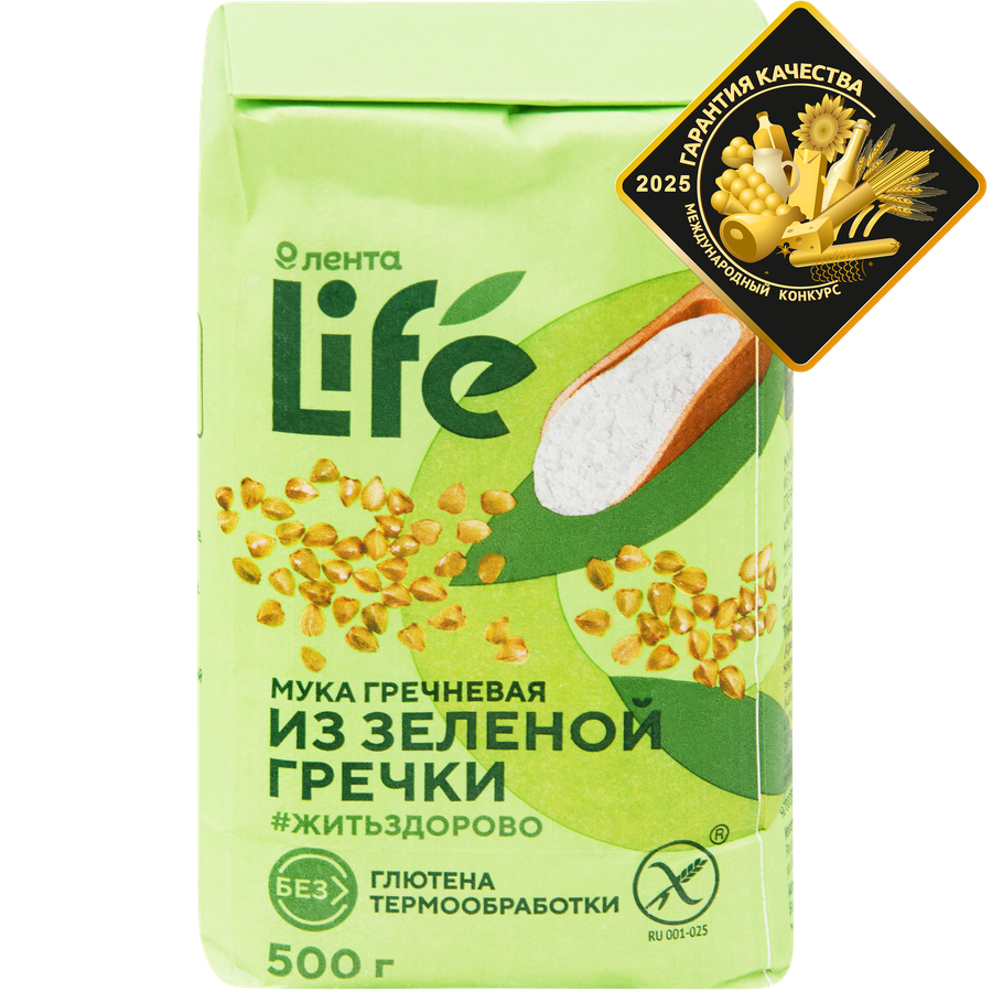 Мука гречневая безглютеновая ЛЕНТА LIFE из непропаренной гречневой крупы, 500г, превью