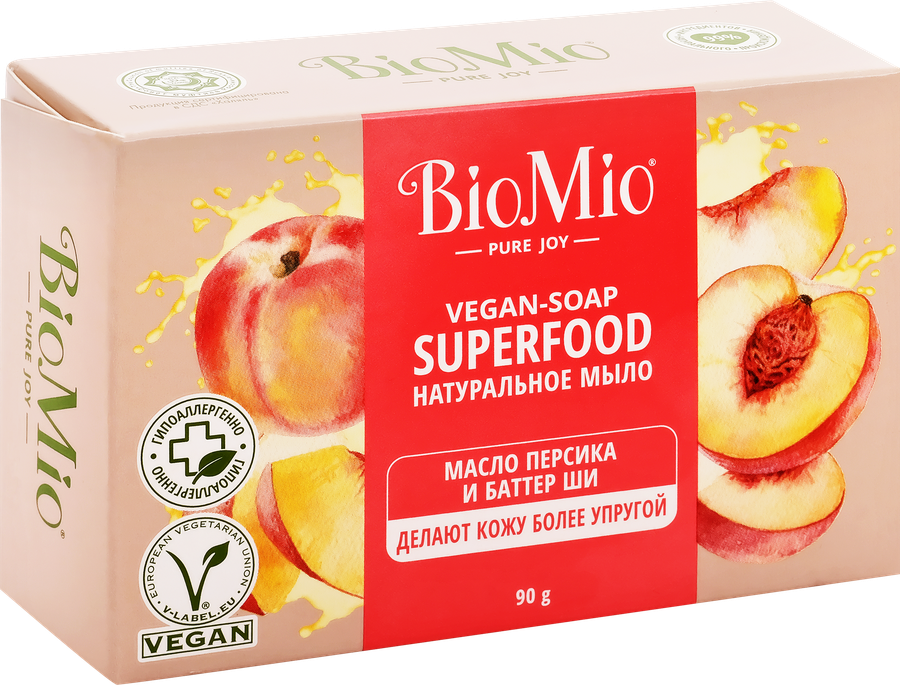 Мыло туалетное BIOMIO с маслом персика и баттером Ши, 90г, предпросмотр