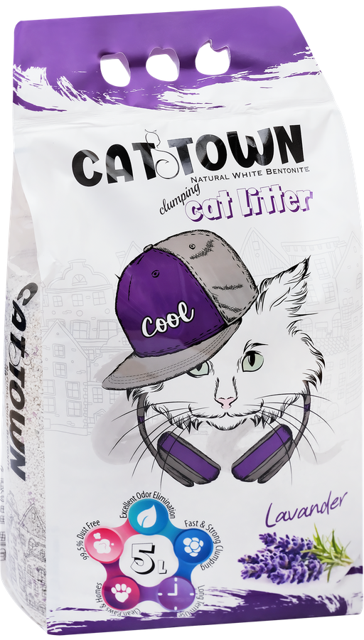Наполнитель для кошачьего туалета CAT TOWN комкующийся с ароматом лаванды, 5л, предпросмотр