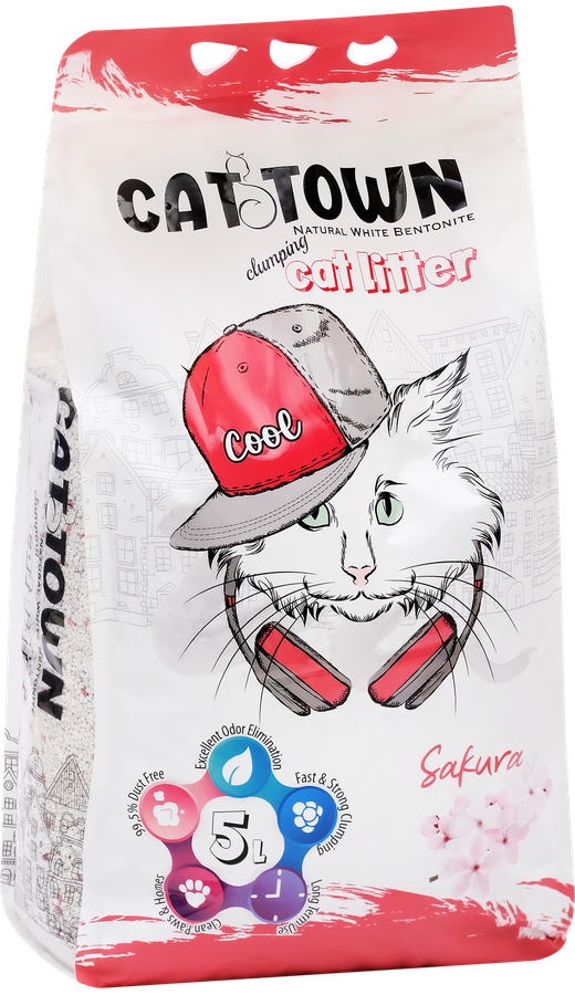 Наполнитель для кошачьего туалета CAT TOWN комкующийся с ароматом сакуры, 5л, предпросмотр