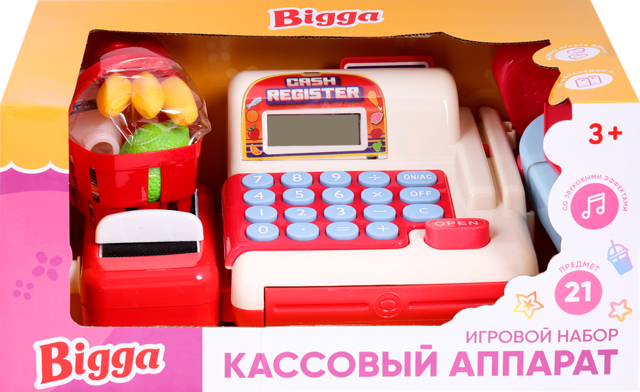 Игровой набор BIGGA Кассовый аппарат с аксессуарами, со звуковыми 
эффектами, 21 предмет, Арт. RU000037/RU000037-2, предпросмотр