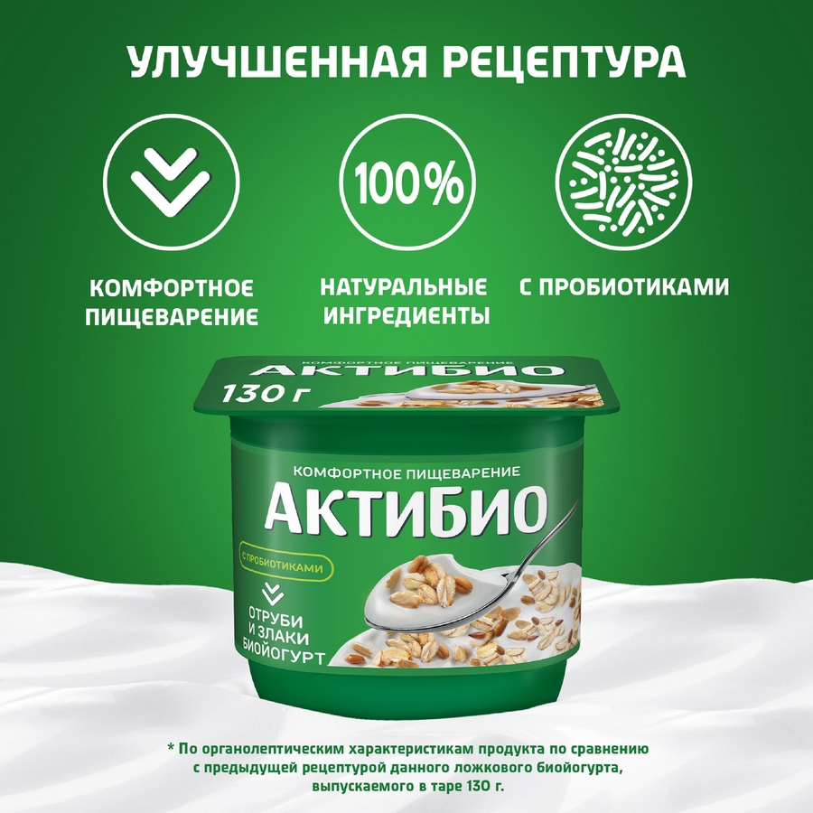 Биойогурт АКТИБИО Отруби, злаки 2%, без змж, 130г, превью