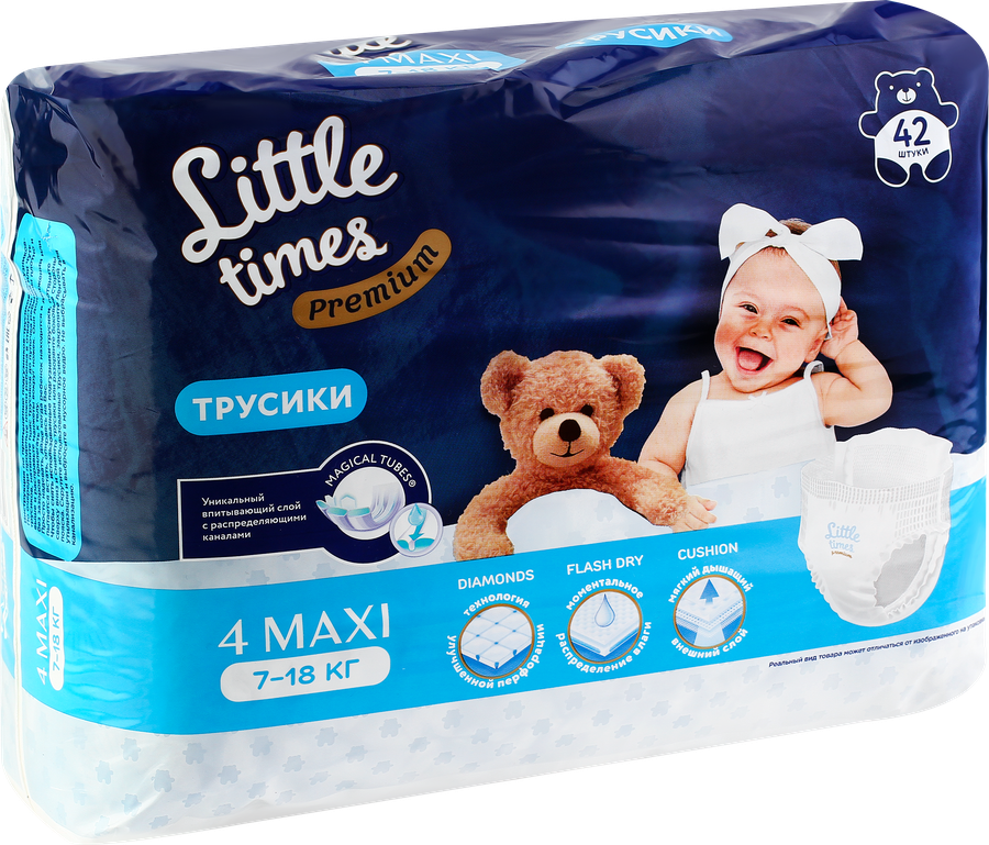 Подгузники-трусики LITTLE TIMES Premium Maxi 7–18кг, 42шт, превью