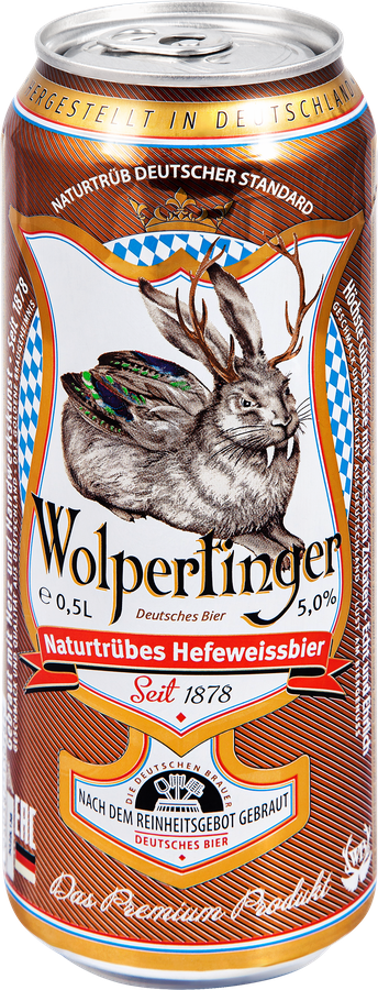 Пиво светлое WOLPERTINGER Naturtrubes Hefeweissbier пшеничное нефильтрованное пастеризованное 5,5%, 0.5л, превью