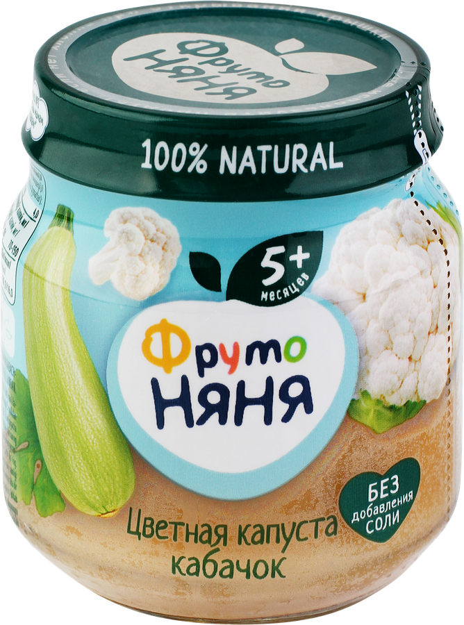 Пюре овощное ФРУТОНЯНЯ Цветная капуста и кабачок, с 5 месяцев, 110г, предпросмотр