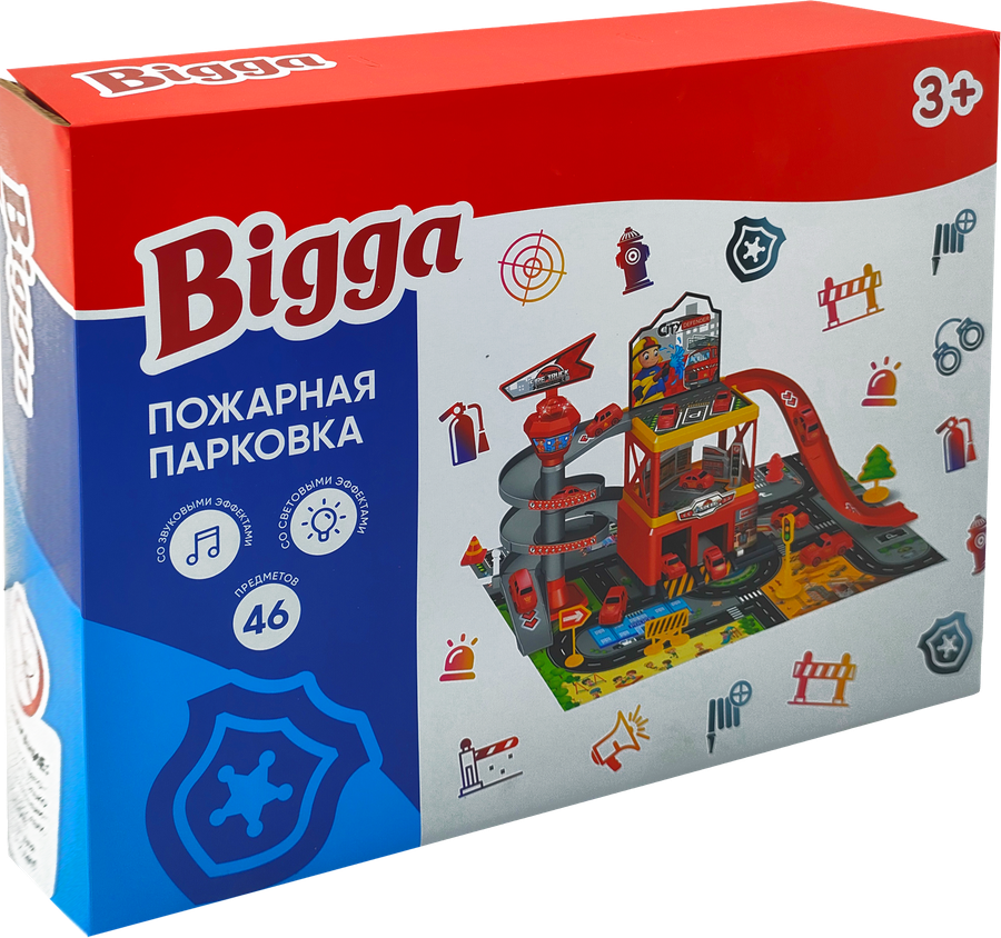 Набор игровой BIGGA Полицейская парковка/Пожарная парковка с машинками, 46 предметов, Арт. LM-69928B, превью