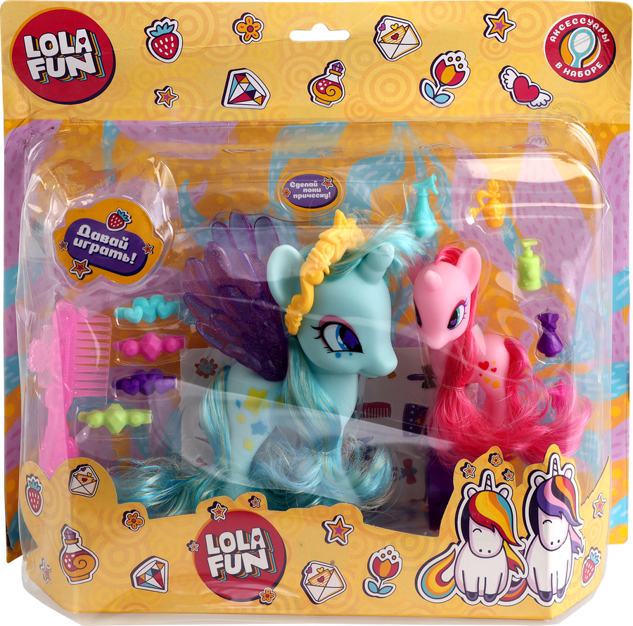 Набор игровой LOLA FUN Пони – 2шт, с аксессуарами, 14 предметов, Арт. 63815 A-B, превью