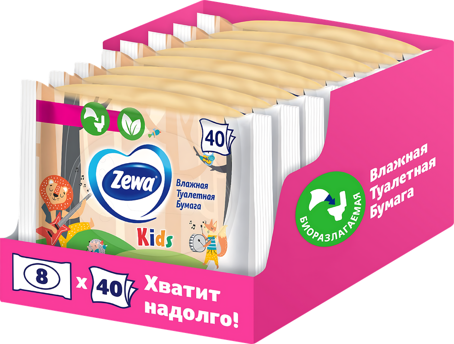 Бумага туалетная&nbsp;влажная детская ZEWA Kids без аромата, 40шт, превью