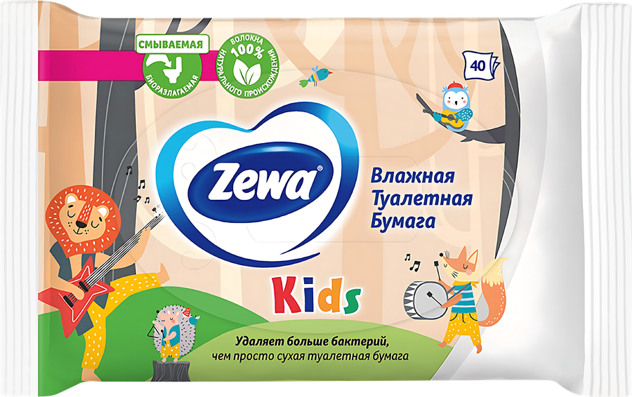 Бумага туалетная&nbsp;влажная детская ZEWA Kids без аромата, 40шт, превью