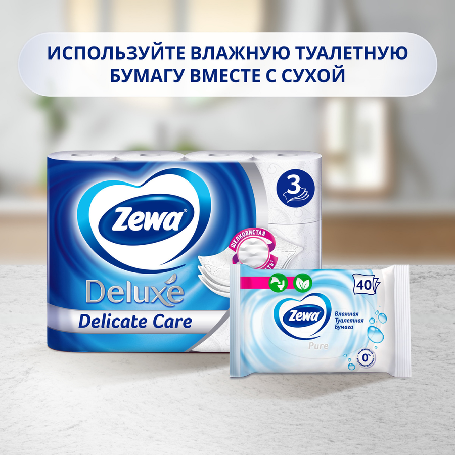 Бумага туалетная влажная ZEWA Пьюр без аромата, 40шт, предпросмотр