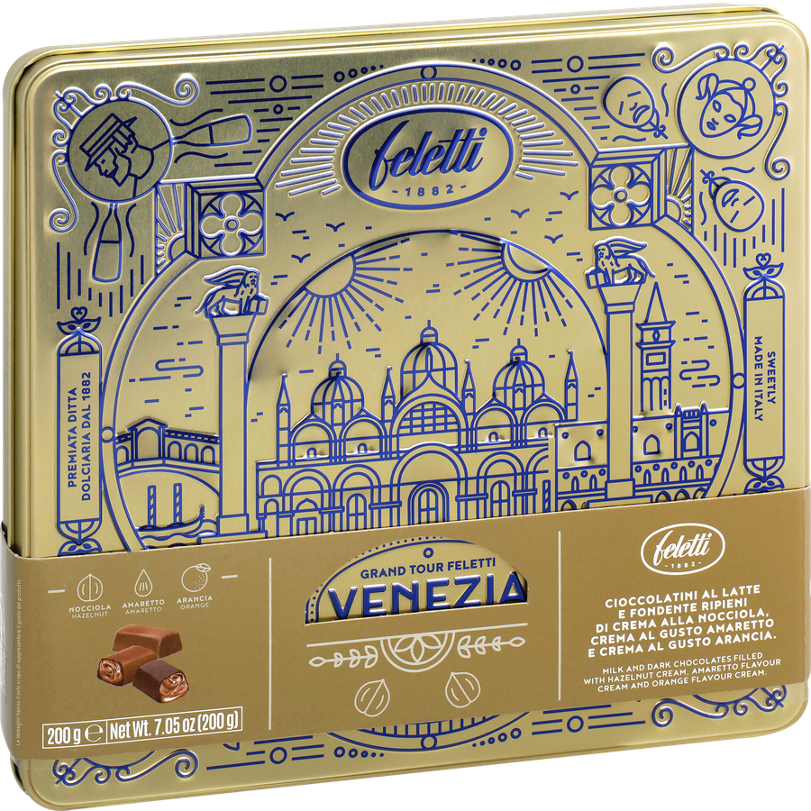 Конфеты FELETTI Grand Tour Venezia ассорти из молочного/темного шоколада, с начинкой, 200г, превью