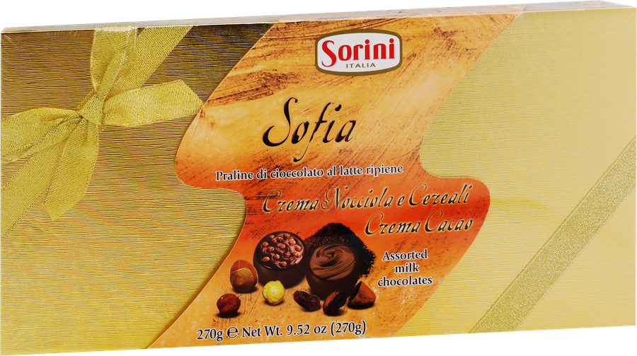 Конфеты SORINI Sofia из молочного шоколада с ореховой начинкой и хрустящими хлопьями, 270г, превью