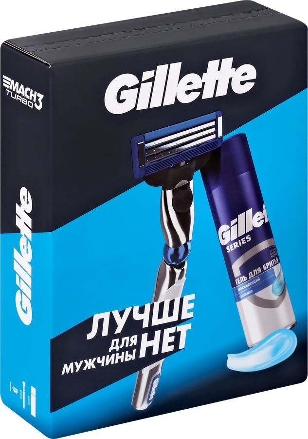 Набор подарочный мужской GILLETTE Mach3 Turbo Бритва, 1 сменная кассета+Гель для бритья, 200мл, предпросмотр