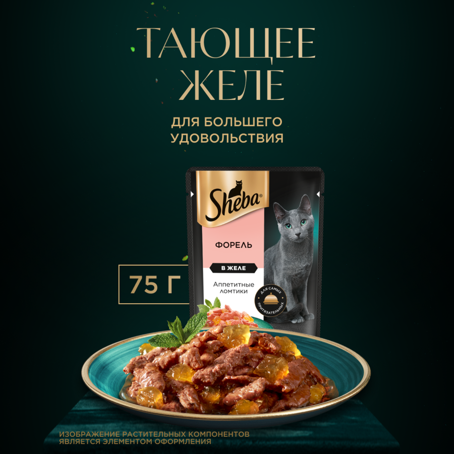 Корм влажный для взрослых кошек SHEBA Ломтики в желе с форелью, 75г, превью