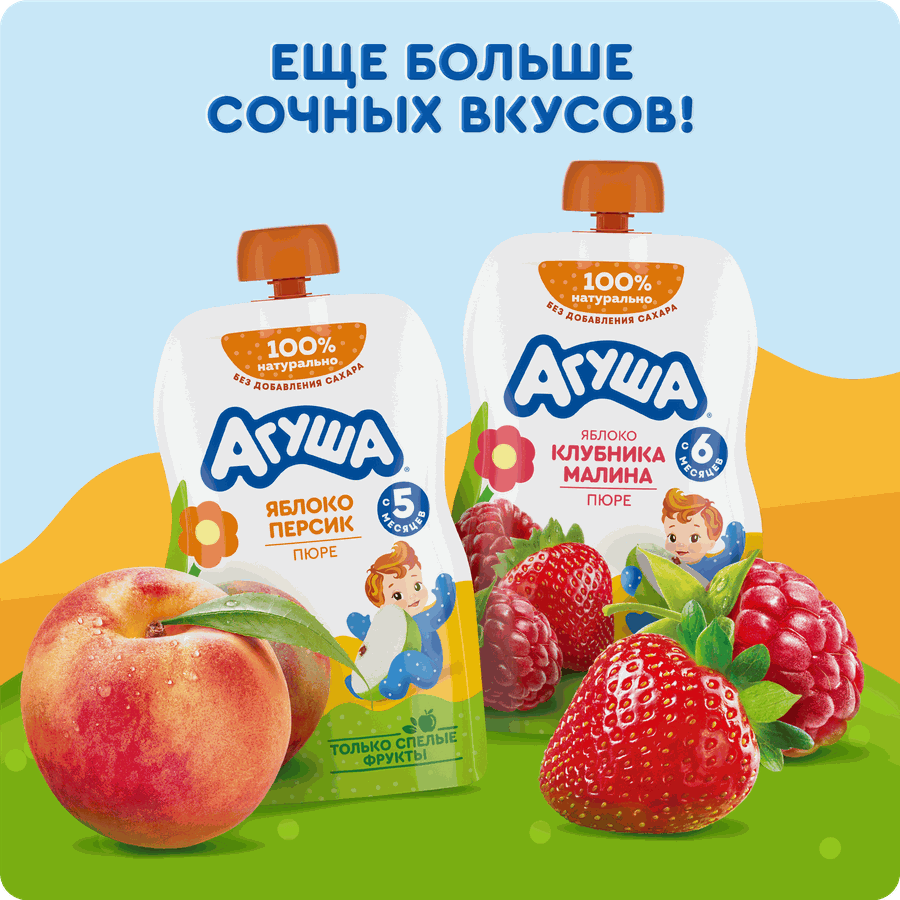 Пюре фруктово-ягодное детское АГУША Укрепляй-ка Яблоко, черная смородина и ежевика, с 6 месяцев, 80г, предпросмотр