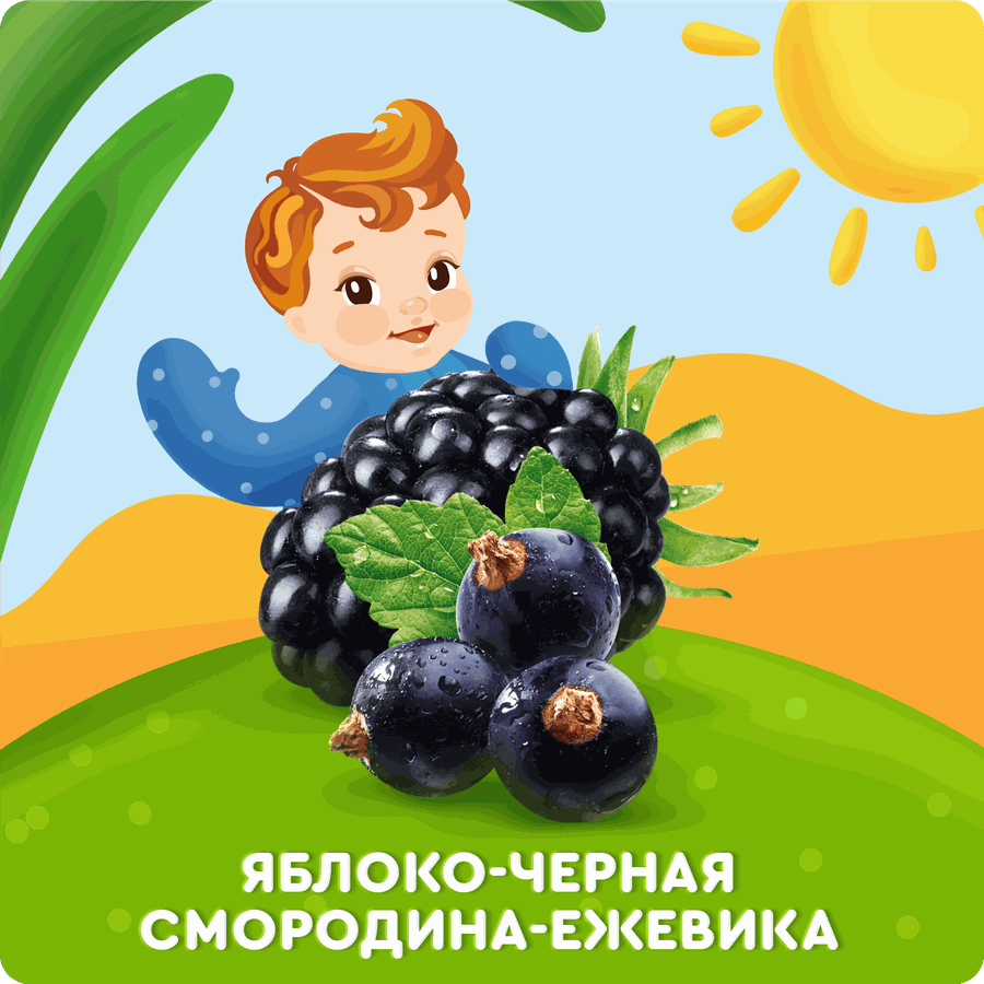 Пюре фруктово-ягодное детское АГУША Укрепляй-ка Яблоко, черная смородина и ежевика, с 6 месяцев, 80г, превью