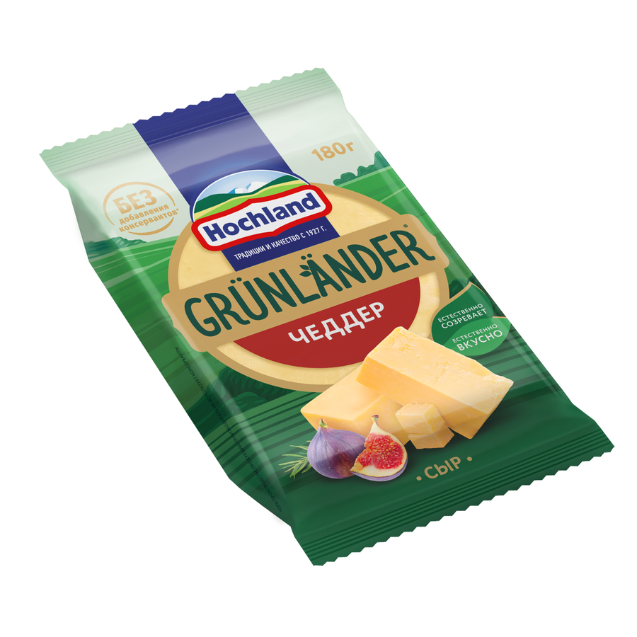 Сыр полутвердый HOCHLAND Grunlander Чеддер 50%, без змж, 180г, предпросмотр