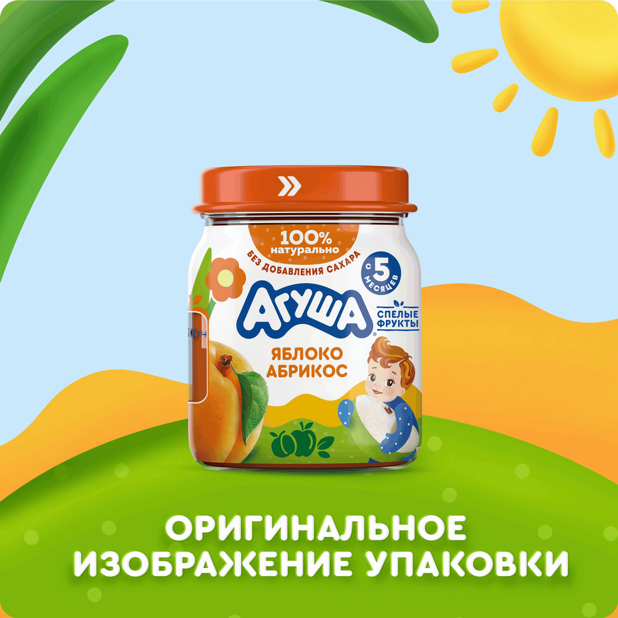 Пюре фруктовое детское АГУША Яблоко и абрикос, с 5 месяцев, 100г, предпросмотр