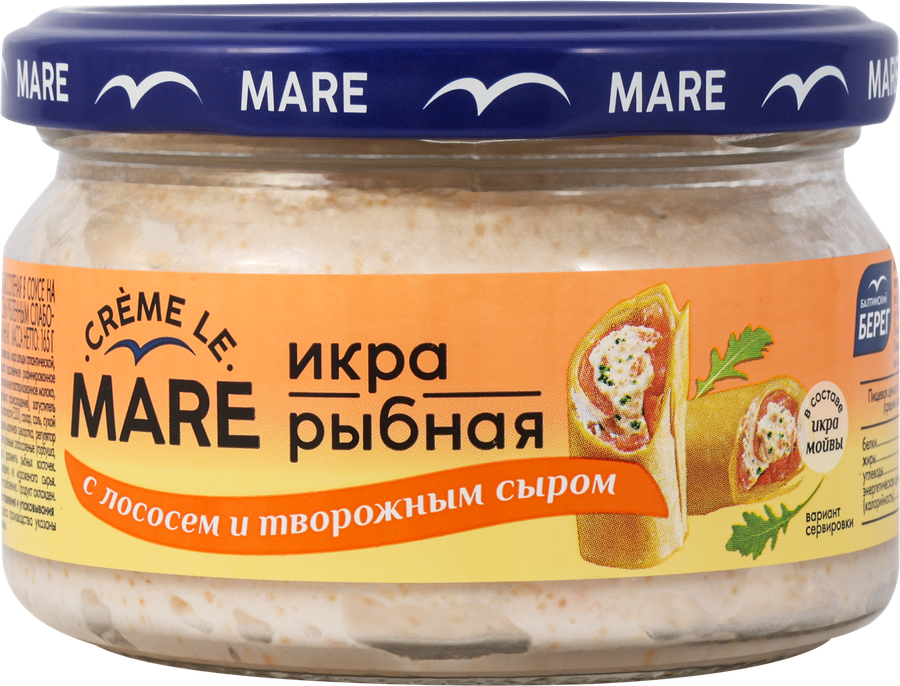 Икра рыбная слабосоленая БАЛТИЙСКИЙ БЕРЕГ Creme Le Mare, в соусе с рубленным слабосоленым лососем и творожным сыром, 165г, превью