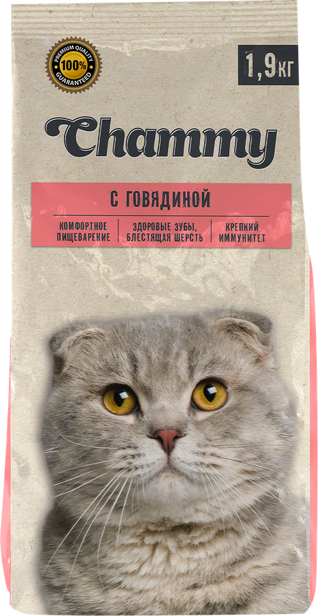 Корм сухой для кошек CHAMMY с говядиной, 1,9кг, предпросмотр